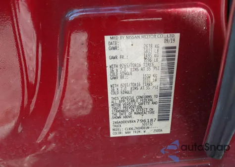 2019 Nissan Frontier Sv from USA, damaged, VIN 1N6AD0EV8KN796187